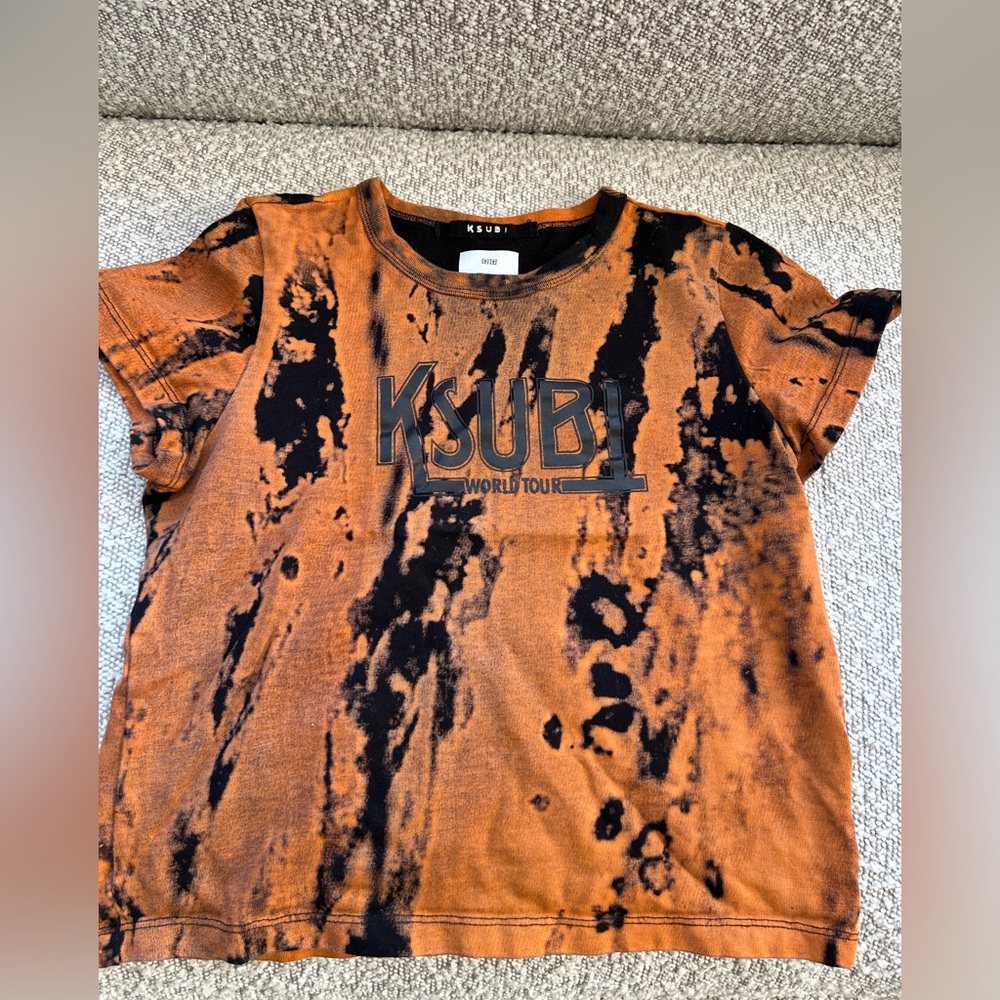 Designer Ksubi Orange and Black Tie-Dye T-Shirt